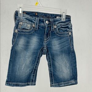 Miss Me Girls  Bermuda Jean Shorts Size 7 Embellished Distressed Wash Y2K